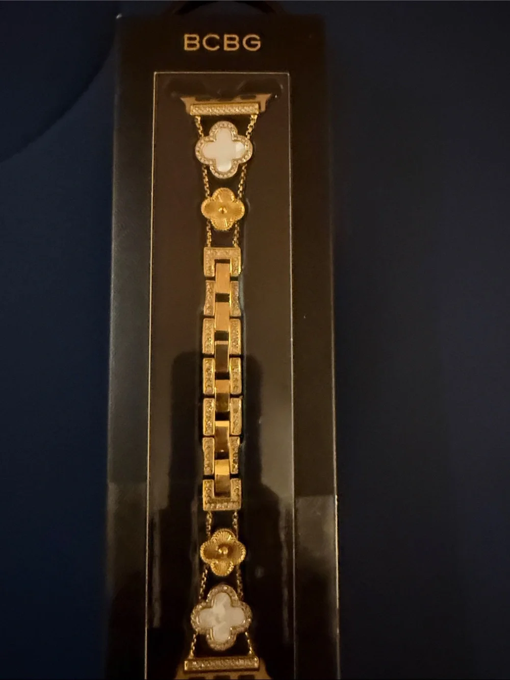 BCBG Gold and White Clover-Link Smartwatch Band